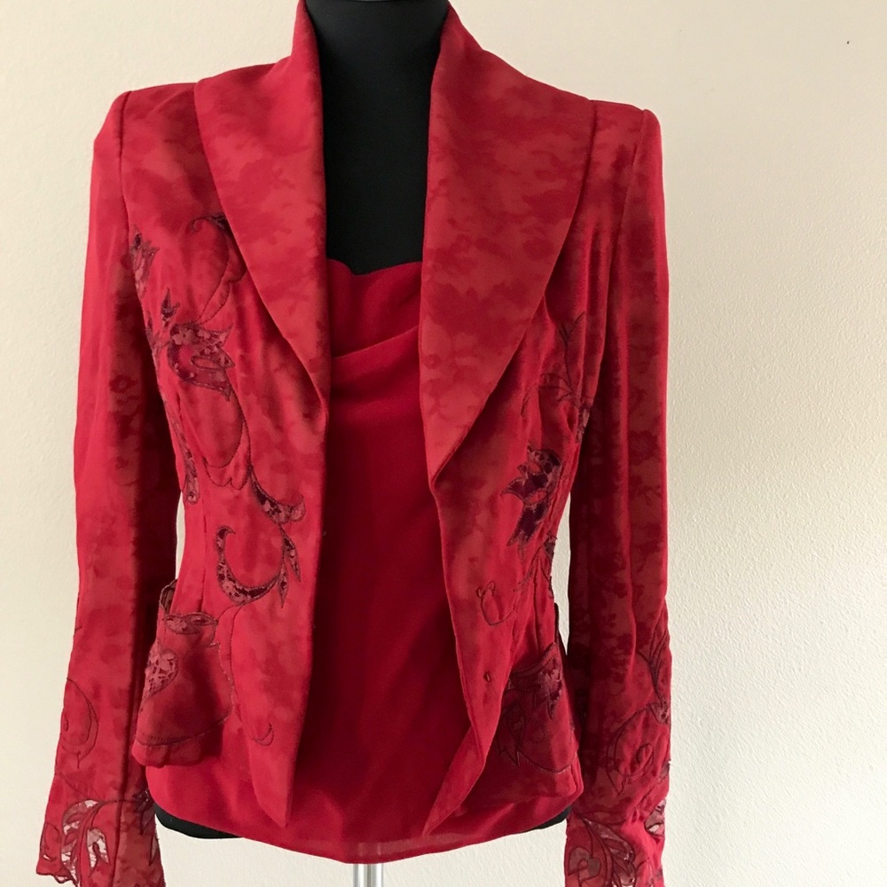 Richard Tyler Red Silk Jacket with Matching Cami